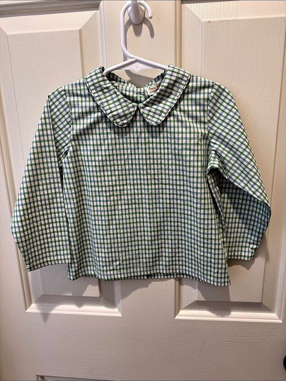 The Beaufort Bonnet Company 1451 Peter Pan Shirt - Woven LS 1451 Green & Blue 4T